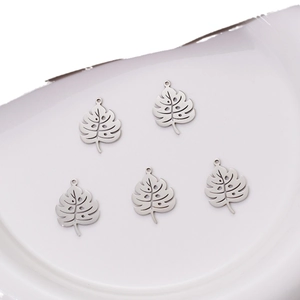 Lot de 5 pendentifs feuilles de monstera en acier inoxydable pour bijoux DIY