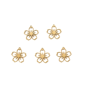 5pcs minimalist 18K gold plated stainless steel hollow cherry blossom flower charms