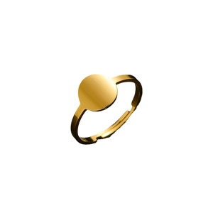 Adjustable gold stainless steel ring with a polished minimalist round disk design