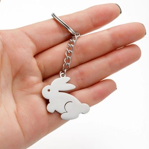 Porte-clés Lapin de Dessin Animé Mignon en Acier Inoxydable Pendentif Animal du Zodiaque pour Sac à Dos Scolaire Cadeau Femme Homme