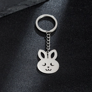 Porte-clés mignon avec pendentif lapin en acier inoxydable argenté pour sac à dos