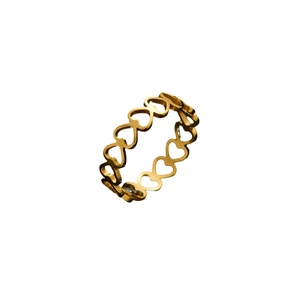 Gold hollow heart ring with continuous cut-out pattern in polished stainless steel