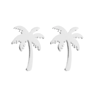 Minimalist silver coconut tree pendant necklace and stud earrings stainless steel jewelry set