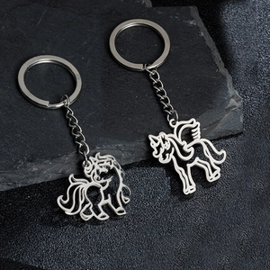 Unicorn Keychain Stainless Steel Hollow Pegasus Pony Shape Key Ring Minimalist Animal Pendant Accessory For Women Men