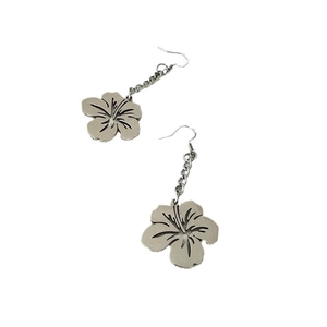 Women's stainless steel five-petal flower drop earrings with a vintage silver finish