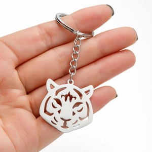 Porte-clés Tête De Tigre En Acier Inoxydable Pendentif Animal Zodiaque Évidé Accessoire De Mode Minimaliste