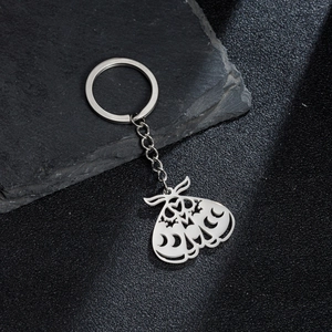 Moth Moon Crescent Keychain Stainless Steel Hollow Out Gothic Boho Charm Pendant Key Ring For Women Men