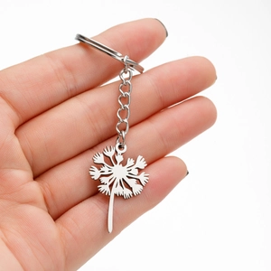 Porte-Clés Pendentif Fleur De Pissenlit Acier Inoxydable Évidé Minimaliste Bijoux