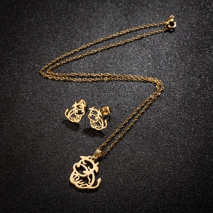 Stainless Steel Hollow Cute Bull Pendant Necklace And Earrings For Women Minimalist Fashionable Accessory Gift
