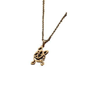 Golden stainless steel French Bulldog pendant necklace with minimalist cutout animal charm