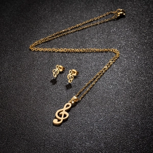 Collier Pendentif Clé De Sol Et Boucles d'Oreilles En Acier Inoxydable Bijoux Musique Pour Femme Cadeau Musical Élégant