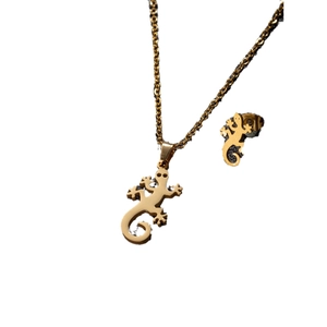Set gioielli lucertola in acciaio inossidabile dorato con collana e orecchini coordinati