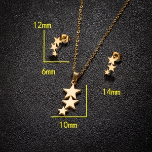 18K gold plated star jewelry set featuring necklace and earrings with size measurements