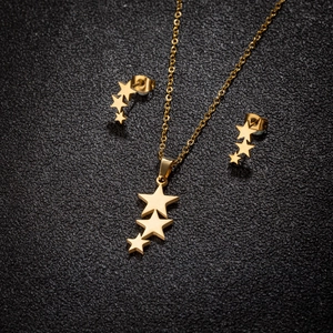 18K gold plated celestial star jewelry set with layered pendant necklace and stud earrings