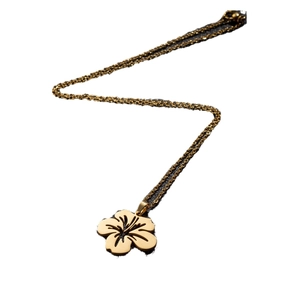 Pendentif fleur d'hibiscus doré élégant avec design de pétales creux pour femmes