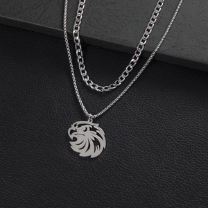 Vintage Stainless Steel Double Layered Necklace With Eagle Pendant Punk Hip Hop Cuban Snake Square Link Chain For Men Women