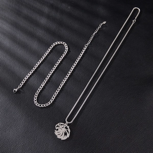 Men's retro stainless steel jewelry set with eagle pendant and cuban chain bracelet