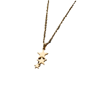 Elegant gold stainless steel necklace featuring layered star pendants on an O-chain link