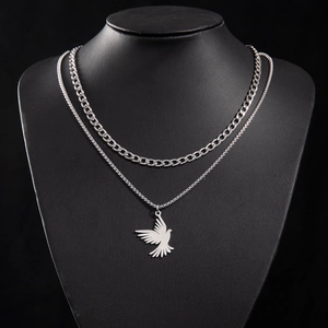 Stainless Steel Bird Pigeon Pendant Necklace Vintage Layered Cuban Snake Box Chain Hip Hop Jewelry For Women