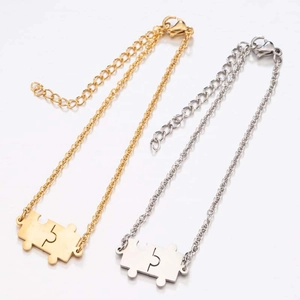 Ensemble de bracelets puzzle ajustables en acier inoxydable doré et argenté pour couples