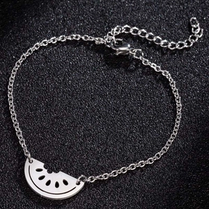 Silver stainless steel watermelon slice charm bracelet with adjustable lobster clasp