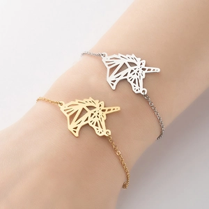 Geometrisches Hohles Einhorn Anhänger Armband Edelstahl Minimalistischer Origami Stil Verstellbarer Schmuck Freundschaftsgeschenk Damen