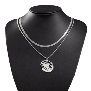 Vintage stainless steel layered necklace featuring a punk style eagle head pendant
