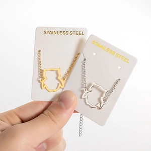 Minimalist stainless steel owl cutout necklaces in gold and silver finish with slim chain