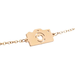 Bracelet appareil photo en acier inoxydable or rose avec pendentif coeur évidé minimaliste