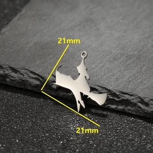 Stainless steel witch on broomstick charm pendant with 21mm size dimensions