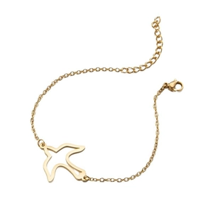 Minimalist gold bird pendant bracelet with adjustable link chain for women