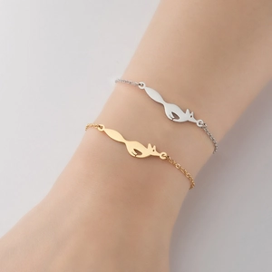 Stainless Steel Fox Pendant Bracelet Hollow Out Geometric Animal Shape Adjustable Link Chain Minimalist Jewelry For Women