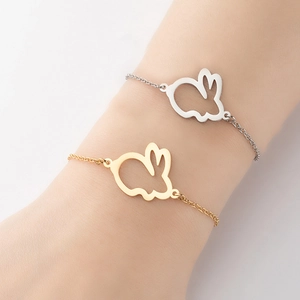 Minimalist Hollow Bunny Pendant Bracelet Stainless Steel Adjustable Link Chain Fashion Jewelry For Women