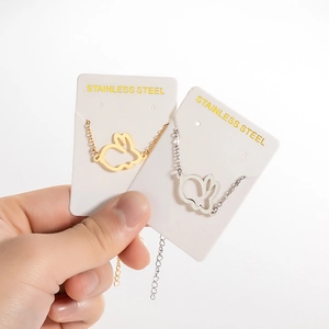 Minimalist stainless steel rabbit pendant necklace in gold and silver finish