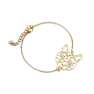 Minimalist gold stainless steel hollow cat head charm bracelet with adjustable chain