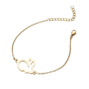 Polished gold rabbit pendant bracelet with adjustable fine chain and lobster clasp