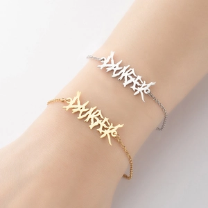 Gothic Hip Hop Bracelet For Women Men Stainless Steel Irregular Danger Letter Pendant Adjustable Chain Punk Retro Style