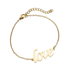 Elegant gold Love letter pendant chain bracelet with adjustable lobster clasp on white background