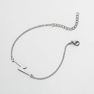 Minimalist silver stainless steel lightning bolt pendant chain bracelet for women