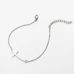 Bracciale minimalista in acciaio inossidabile argento con ciondolo a croce e catenina