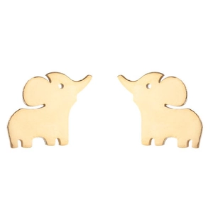 Detailed close-up of gold-plated elephant stud earrings with minimalist hollow design