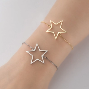Stainless Steel Hollow Star Pendant Bracelet Minimalist Geometric Cutout Adjustable Jewelry For Women