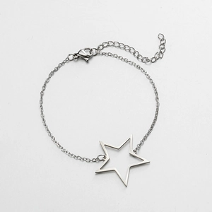Minimalist silver stainless steel hollow star pendant bracelet with adjustable lobster clasp