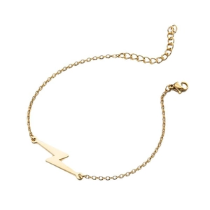 Minimalist gold stainless steel lightning pendant bracelet with adjustable chain for women