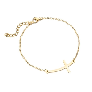 Bracciale minimalista in acciaio inossidabile dorato con ciondolo a croce orizzontale curva