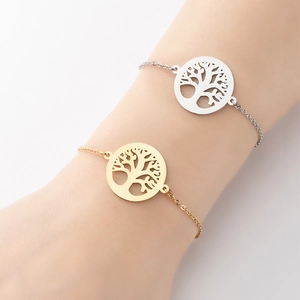 Tree Of Life Hollow Pendant Bracelet Stainless Steel Simple Geometric Jewelry For Women Adjustable Chain