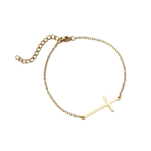 Bracelet minimaliste avec pendentif croix dorée, chaîne réglable et fermoir mousqueton