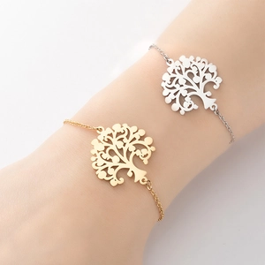 Lebensbaum Anhänger Armband Edelstahl Hohl 18K Vergoldet Verstellbare Kette Modeschmuck Für Frauen