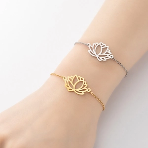 Bracciale Pendente Fiore Di Loto Acciaio Inossidabile Svuotato Gioielli Floreali Per Donna Elegante Regolabile Minimalista