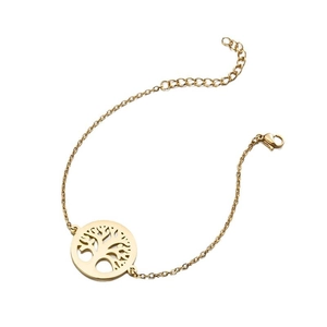 Gold stainless steel bracelet with tree of life hollow pendant and adjustable lobster clasp